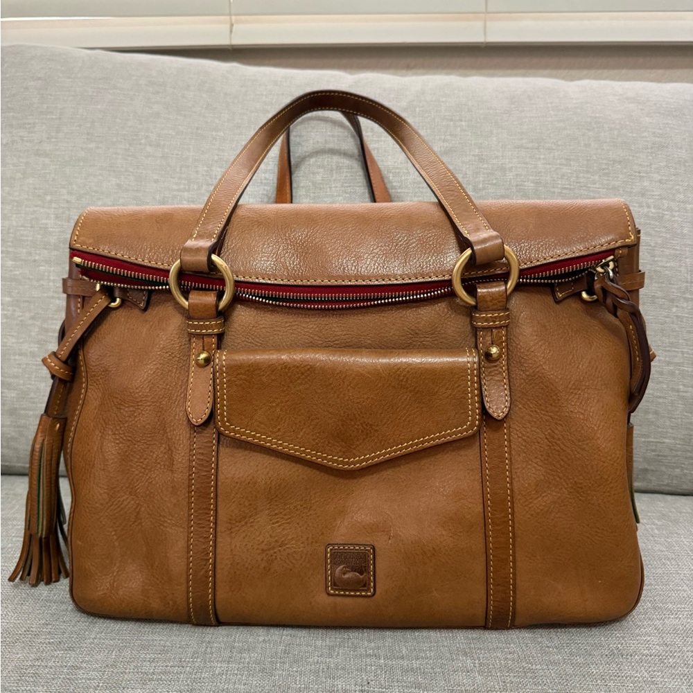 Dooney & Bourke Brown Leather Satchel with Tassel